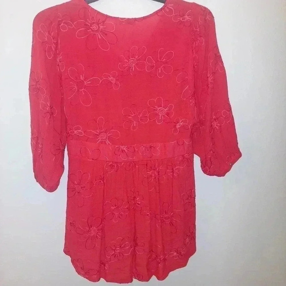 Figueroa and Flower Red High Low Tunic Button Down Blouse W/cami Large - Picture 2 of 9